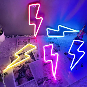 Yellow Neon Lightning Bolt Sign – LED Wall Decor for Bedroom & Party