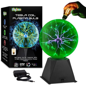 Playbees 7 Green Plasma Ball - Tesla Coil Lightning Globe for Parties & STEM