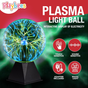 Playbees 7 Green Plasma Ball - Tesla Coil Lightning Globe for Parties & STEM