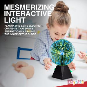 Playbees 7 Green Plasma Ball - Tesla Coil Lightning Globe for Parties & STEM