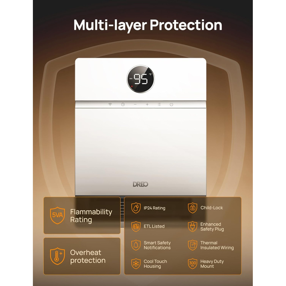 Dreo Smart Wall Heater with Remote, Alexa, Adjustable Thermostat & Timer