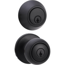 Amazon Basics Matte Black Coastal Exterior Door Knob with Lock & Deadbolt