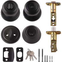Amazon Basics Matte Black Coastal Exterior Door Knob with Lock & Deadbolt