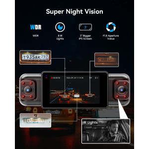 IIWEY N5 4-Channel 360° Dash Cam with Night Vision & 128GB SD Card