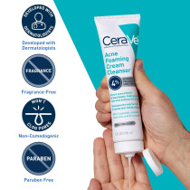 CeraVe Acne Foaming Cleanser 4% Benzoyl Peroxide | Gentle Daily Face Wash