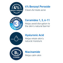 CeraVe Acne Foaming Cleanser 4% Benzoyl Peroxide | Gentle Daily Face Wash