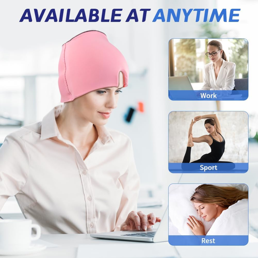 Migraine Relief Cap - Hot & Cold Therapy for Headache & Puffy Eyes (Pink)