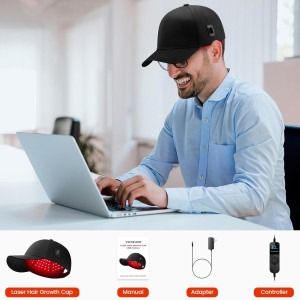 Laser Hair Growth Cap - Red Light Therapy for Thicker Hair, Deep Black