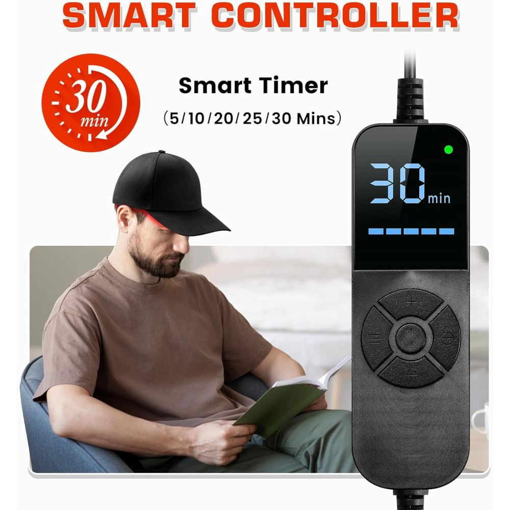 Laser Hair Growth Cap - Red Light Therapy for Thicker Hair, Deep Black