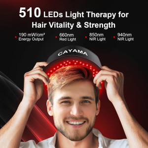 CAYAMA Casque Thérapie Lumière Rouge – 510 LEDs pour Cheveux