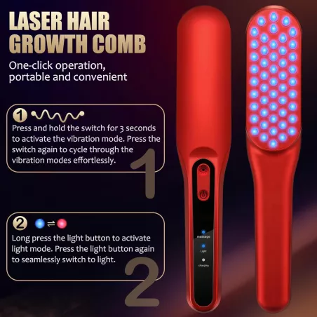 Peigne Laser de Croissance des Cheveux Rouge - Traitement pour Hommes et Femmes (1 pièce)