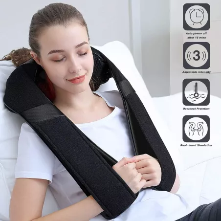 Appareil de Massage Shiatsu Chauffant pour Cou, Épaules et Dos – Coussin Électrique Anti-Douleur et Relaxation