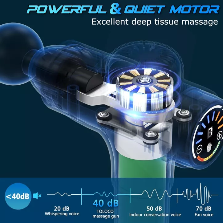 TOLOCO Pistolet de Massage Profond, 10 Têtes, Ultra Silencieux, Portable, Noir - Pour Athlètes et Relaxation