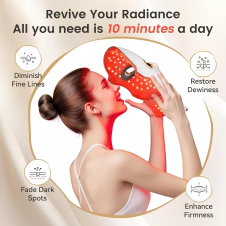 Masque LED Visage & Cou Rechargeable - Thérapie Lumière Roja