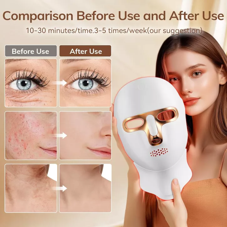 Masque de thérapie par lumière rouge sans fil, LED rechargeable USB-C, infrarouge pour visage, maison, voyage, yoga, sommeil