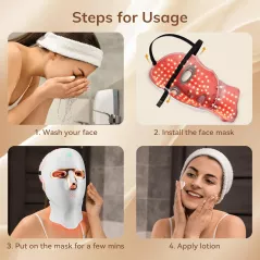 Masque de thérapie par lumière rouge sans fil, LED rechargeable USB-C, infrarouge pour visage, maison, voyage, yoga, sommeil