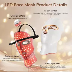 Masque LED Rouge Sans Fil - Thérapie Visage Rechargeable USB-C