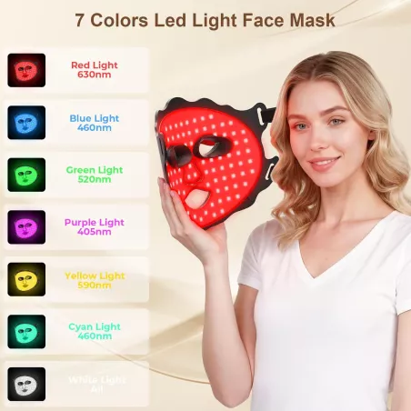 Masque LED Thérapie par Lumière Rouge pour Visage - Télécommande Rechargeable, Confortable à Domicile
