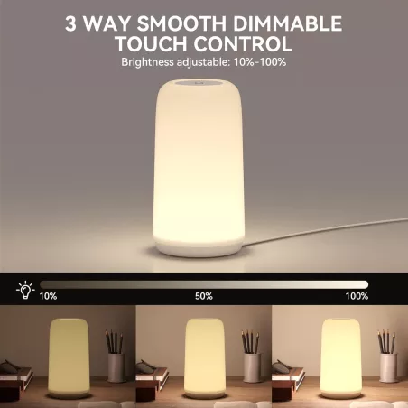 Lampe de Chevet Tactile RGB, 3 Niveaux Dimmables, LED Blanc Chaud, Design Élégant, Lampe de Nuit Multicolore