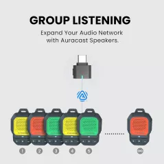 Avantree Clip-On Auracast Speaker – Mini Enceinte Bluetooth LE Étanche IP67 Rouge, Appels Mains Libres