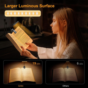 Gritin 19 LED Rechargeable Book Light - Eye-Caring, 3 Colors, 80H Runtime