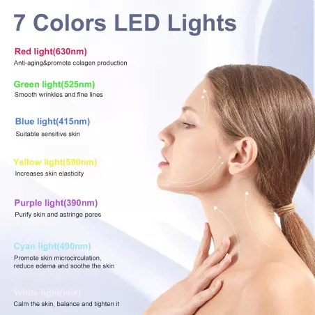 Appareil de Massage Facial Portable avec Thérapie LED 7 Couleurs pour Visage et Cou
