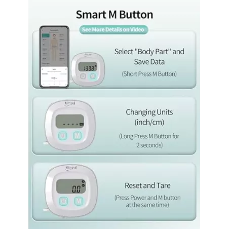 Slimpal Mètre Ruban Intelligent Bluetooth pour Mesure Corps, IMC, Graisse, Fitness et Perte de Poids