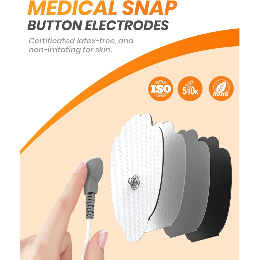 20-Pack TENS Unit Replacement Pads, Long-Lasting & Latex-Free Snap Electrodes