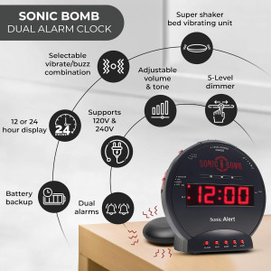 Sonic Bomb Dual Loud Alarm Clock with Bed Shaker & Battery Backup