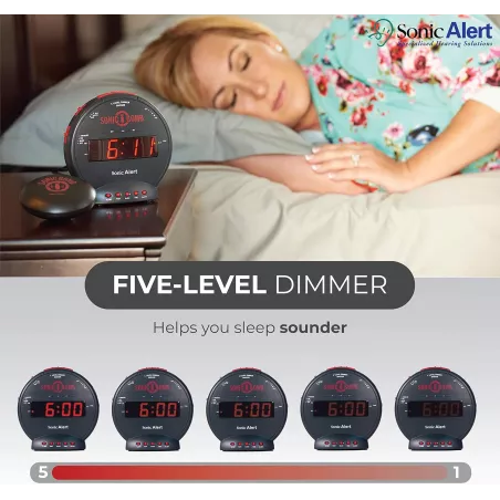 Réveil Sonic Bomb double alarme très forte avec vibreur, noir, pour gros dormeurs, batterie de secours