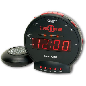 Réveil Sonic Bomb Extra Fort avec Vibromasseur, Noir