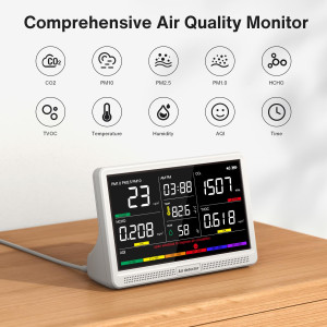 16-in-1 Air Quality Monitor with 7 Display & Multi-Pollutant Detection