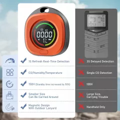 Détecteur portable de monoxyde de carbone 3-en-1 avec capteur temp/humidité pour maison, camping, voyage