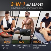 Appareil TENS 3-en-1 Rechargeable, 24 Modes & 40 Niveaux