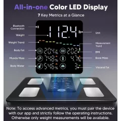 Balance connectée GE 8 électrodes Bluetooth, analyse complète du corps, 27 mesures, précision 400 lbs