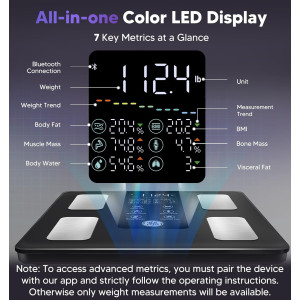 Balance connectée GE 8 électrodes Bluetooth, analyse complète du corps, 27 mesures, précision 400 lbs