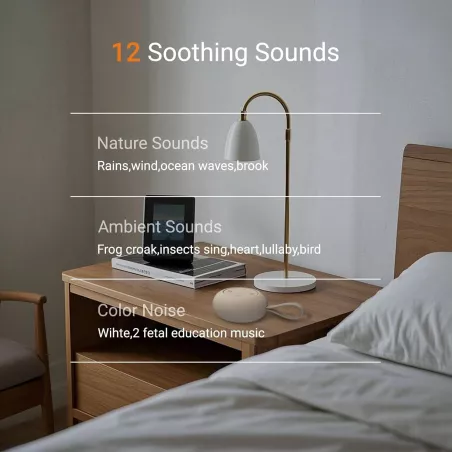 Machine à Sons Blancs Bébé – 12 Sons, Minuterie, 15h Autonomie