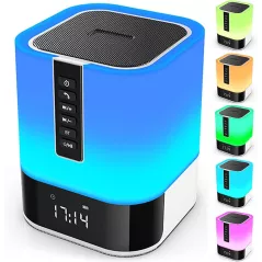 Enceinte Bluetooth Lampe de Nuit 5 en 1, Toucher, Multicolore, Réveil, Cadeau Idéal 10-14 ans