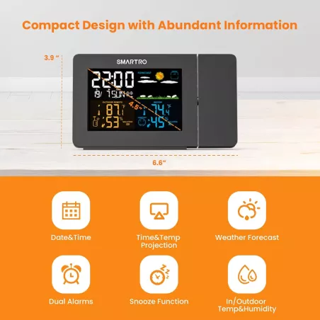 Réveil Projection SMARTRO SC91 avec Station Météo & Hygromètre