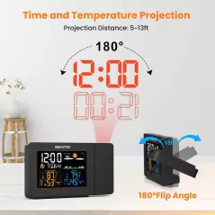 SMARTRO SC91 Réveil à Projection avec Station Météo, Thermomètre Intérieur/Extérieur Sans Fil, Hygromètre