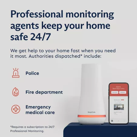 Système de Sécurité Domestique Sans Fil SimpliSafe 8 pièces - Surveillance 24/7 Optionnelle - Alexa & Google Compatible