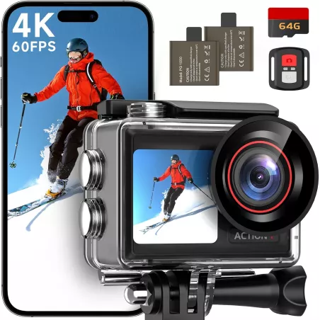 Caméra Action ODDV 4K60FPS Étanche 132FT avec Écran Tactile