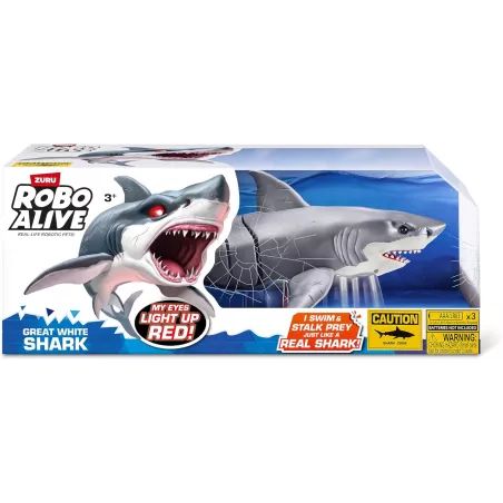 Robo Alive Great White Shark Série 1 par Zuru, Requin Robotisé Lumineux à Piles, Jouet Piscine & Bain