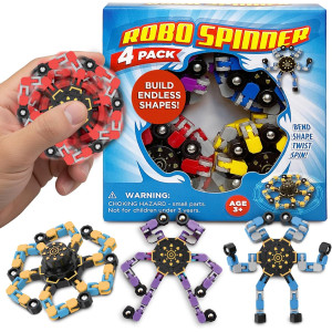 Stomp Rocket Robo Spinner 4-Pack – Transformable Fidget Toy & STEM Gift