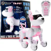 Top Race Robot Chien Rose Télécommandé - Jouet Interactif avec Touches, Sons, Danses, Commandes Vocales, Dès 3 ans
