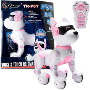 Top Race Robot Chien Rose Télécommandé - Jouet Interactif avec Touches, Sons, Danses, Commandes Vocales, Dès 3 ans