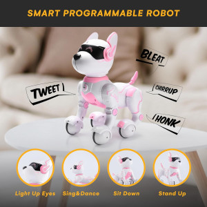 Top Race Pink Robot Dog - Interactive Smart RC Puppy for Kids 3+