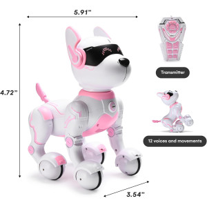 Top Race Pink Robot Dog - Interactive Smart RC Puppy for Kids 3+