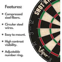 Viper GLD Shot King Steel Tip Dartboard Set with 6 Darts & Rotating Ring
