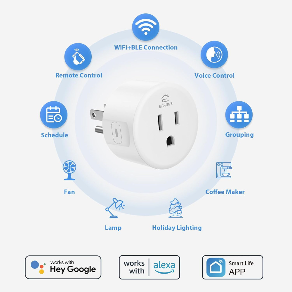 EIGHTREE Smart Plug 4-Pack - WiFi Socket with Alexa & Google Home